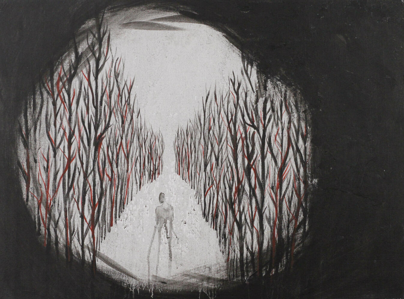 Perdu, dans la foret, 18&quot;x24&quot;, 2017, Acrylique sur toile cartonnée, 250$