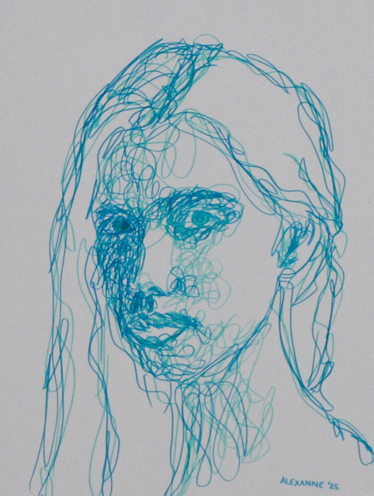 Ruissellement sauvage, 9&quot;x12&quot;, 2025, Feutre sur papier, 65$ juste l&#39;oeuvre ou 75$ encadré