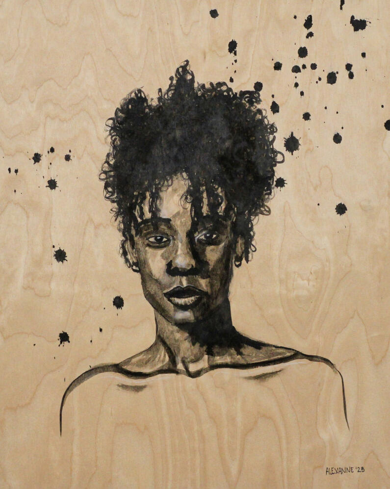 Lueur, 16&quot;x20&quot;, 2023, Encre de Chine et charbon sur panneau de bois, 250$