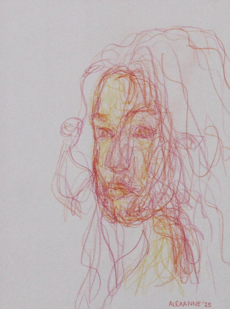 Espoir Rosé, 9&quot;x12&quot;, 2025, Crayon de bois sur papier, 65$ juste l&#39;oeuvre ou 75$ encadré