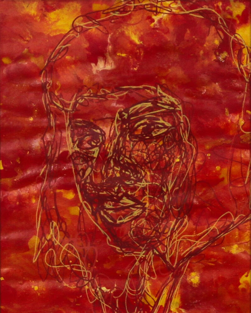 Rouille brulante, 9&quot;x12&quot;, 2025, Acrylique sur papier, 65$ juste l&#39;oeuvre ou 75$ encadré