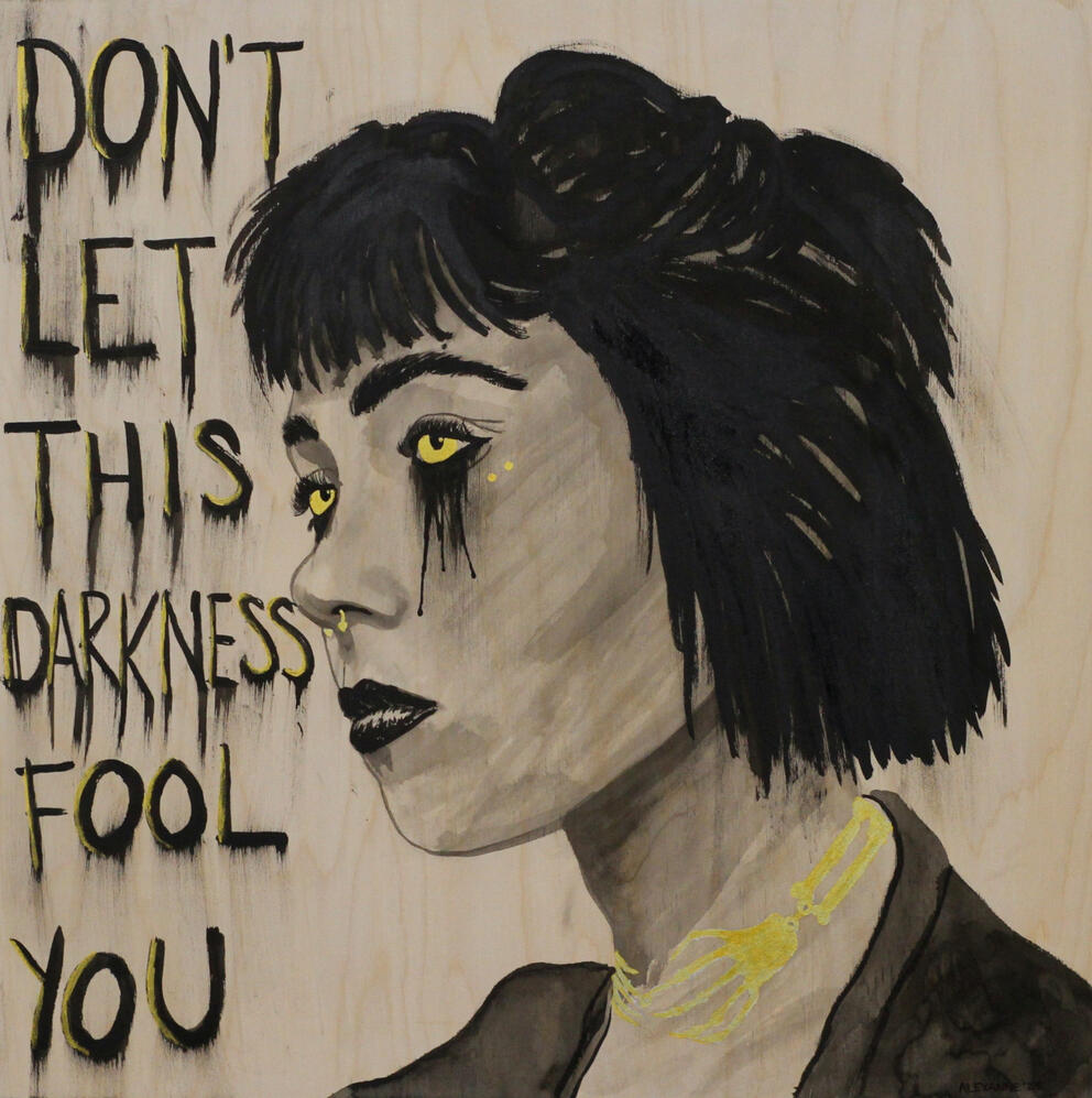 Burnout, 24&quot;x24&quot;, 2024, Encre de Chine &amp; acrylique sur panneau de bois, 400$