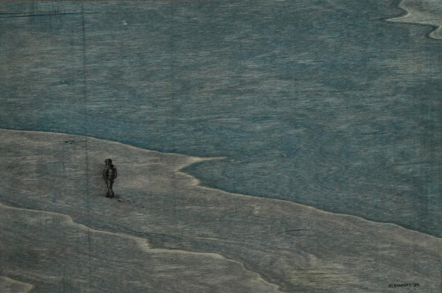 Suis-je complètement seul?, 8&quot;x12&quot;, 2025, Acrylique et marqueur sur panneau de bois, 125$