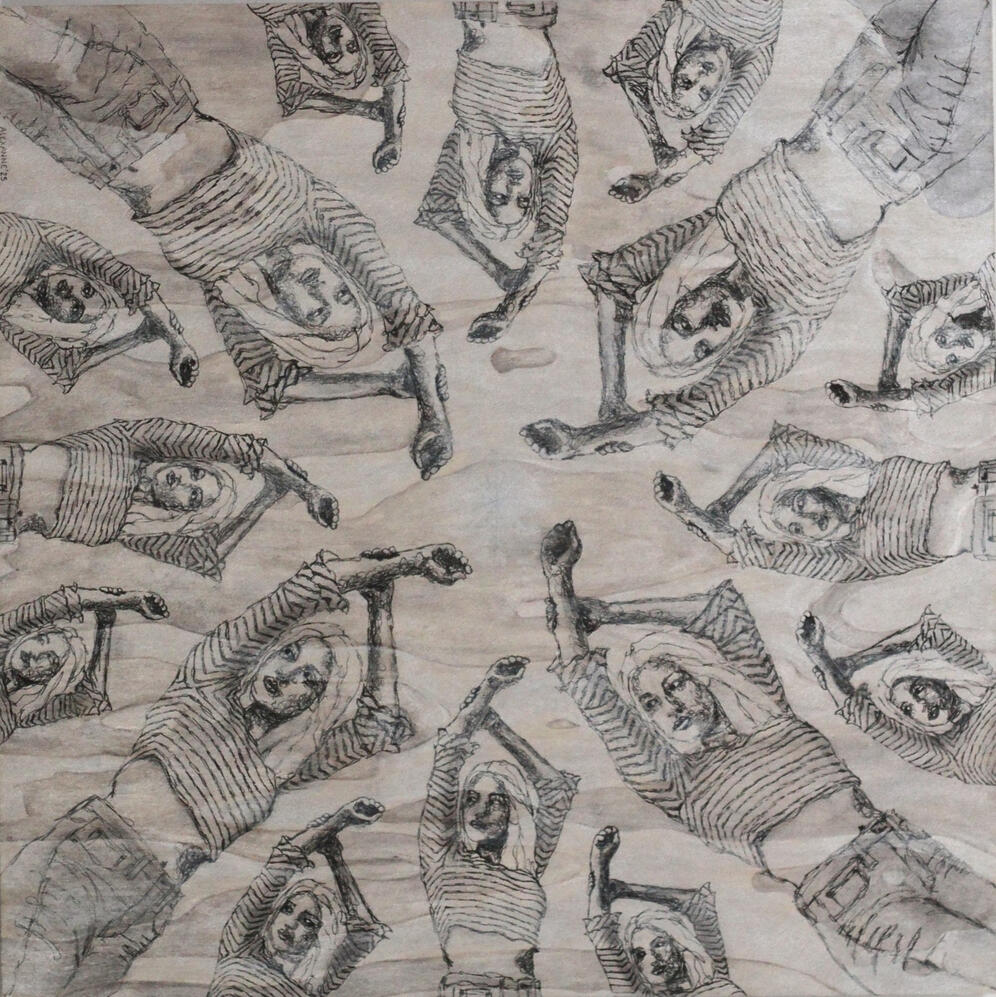 Ne me laisse pas me fondre dans la foule, 24&quot;x24&quot;, 2025, Marqueur et acrylique sur panneau de bois, 400$