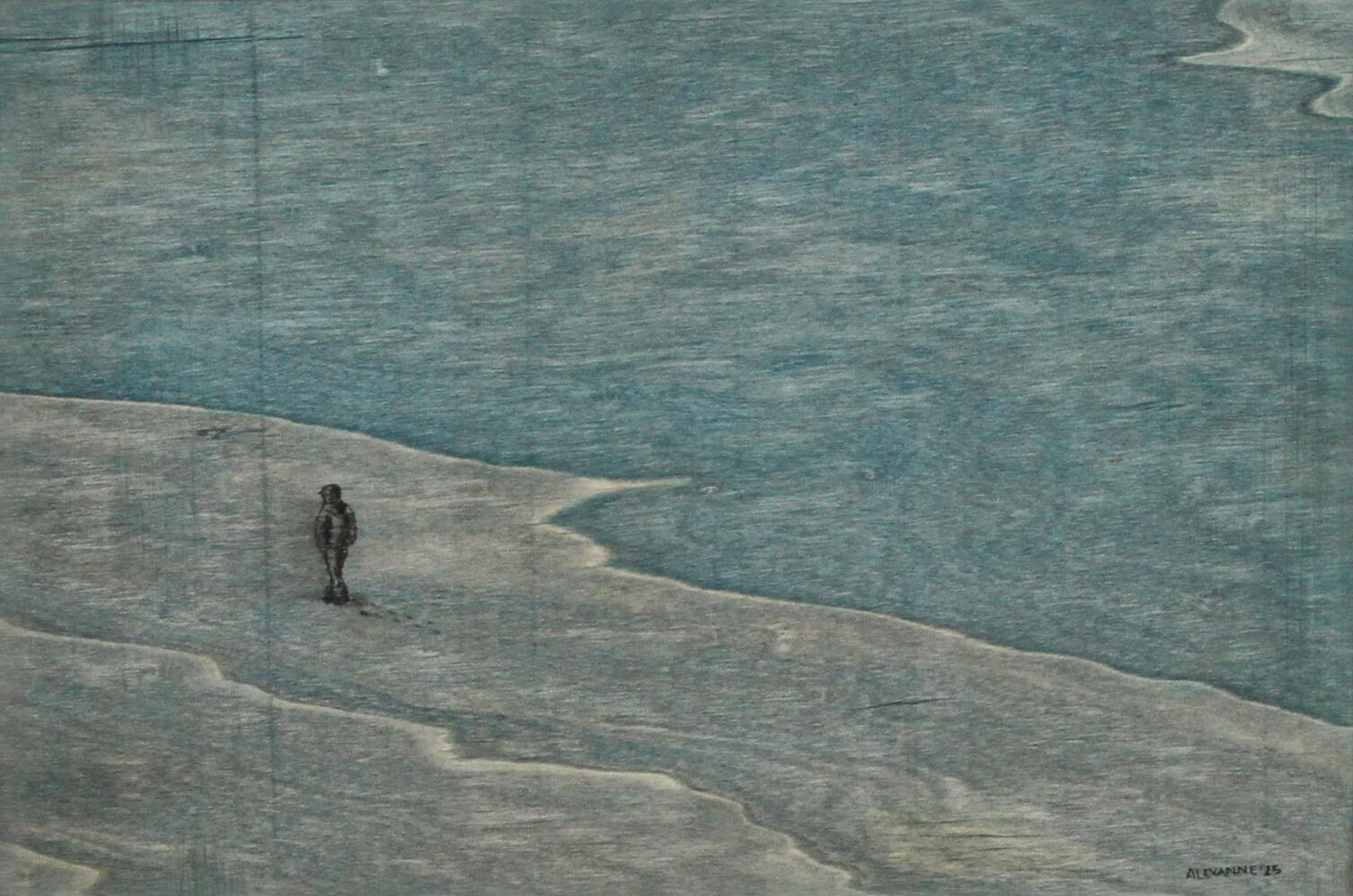 Suis-je complètement seul?, 8&quot;x12&quot;, 2025, Acrylique et marqueur sur panneau de bois