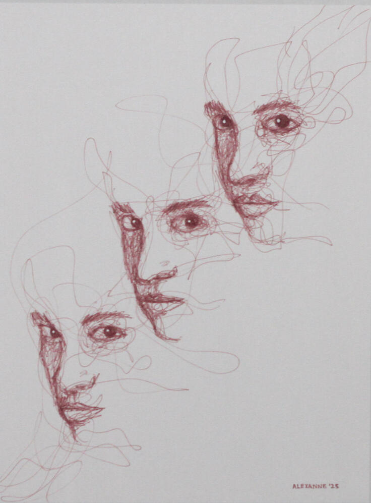 Exaspéré, 9"x12", 2025, Sharpie sur papier. (Disponible)