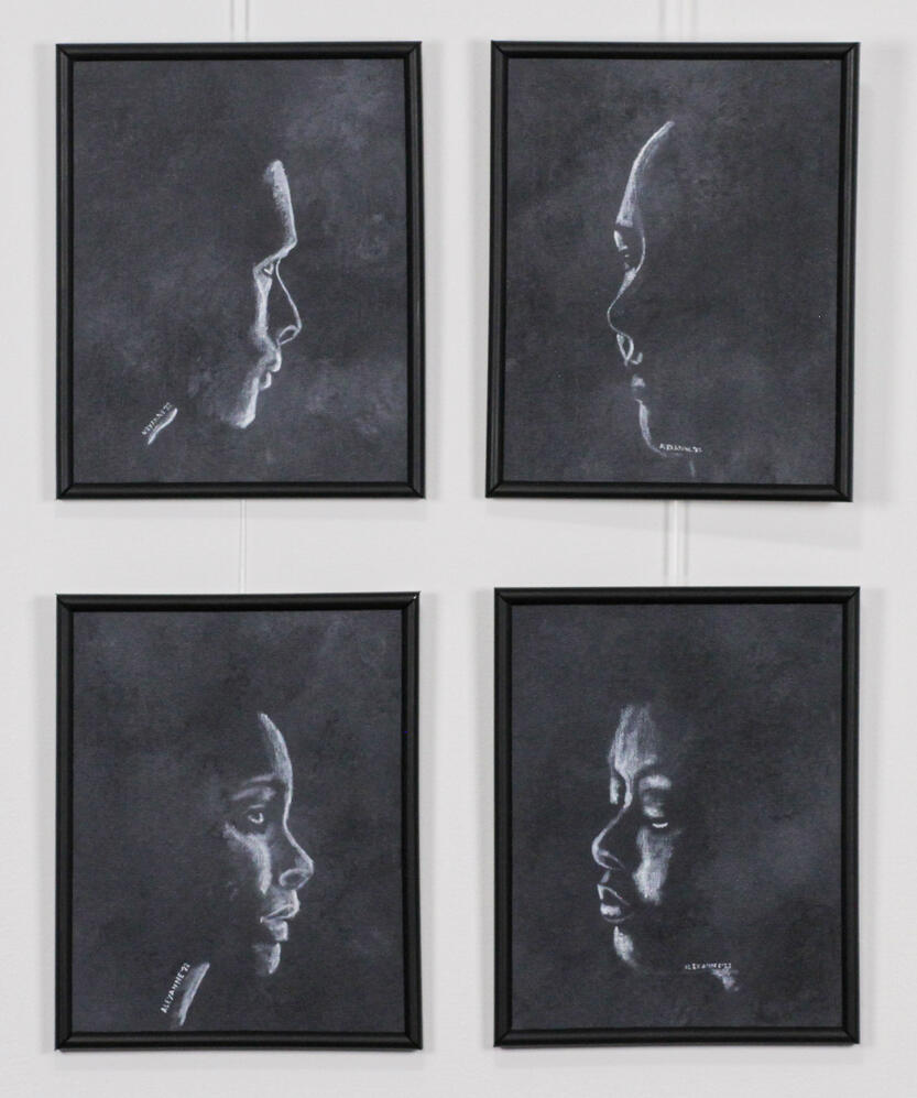 Introspection, 4x 8&quot;x10&quot;, 2022, Acrylique sur toile cartonnée