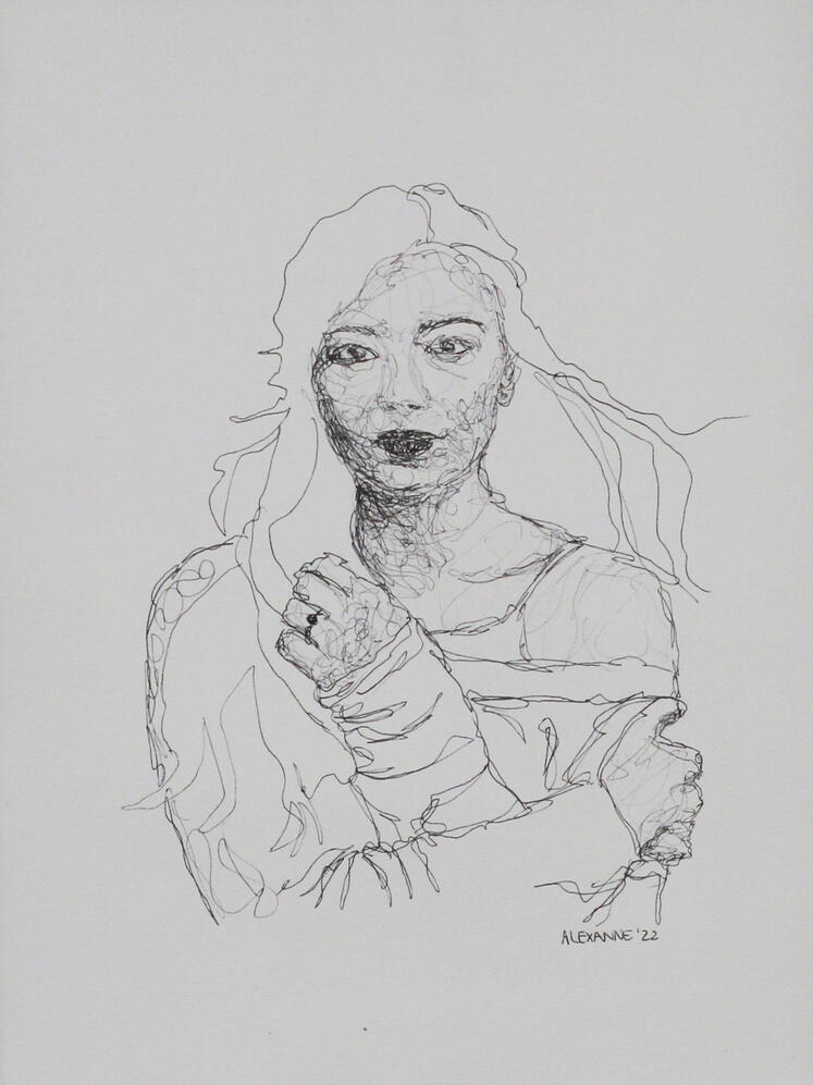 S&#39;apaiser, 9&quot;x12&quot;, 2022, Stylo sur papier