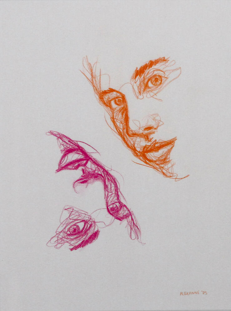 Mondes parallèles, 9"x12", 2025, Sharpie sur papier. (Disponible)