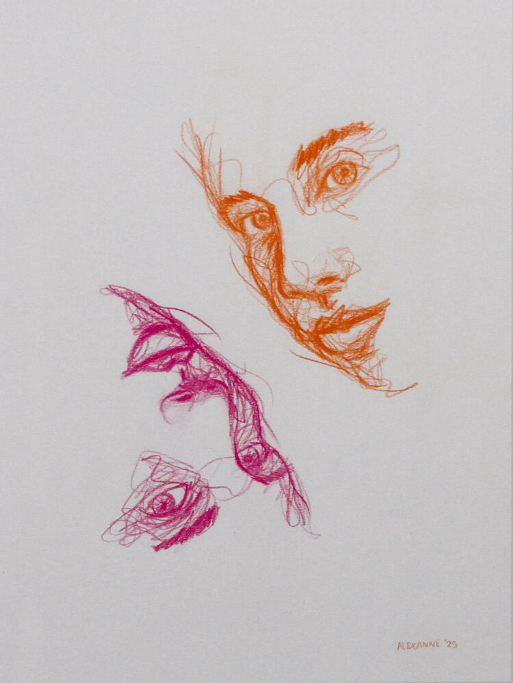 Mondes parallèles, 9"x12", 2025, Crayon de bois sur papier, 90$ encadré ou 80$ juste l'oeuvre