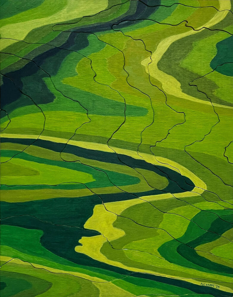 Furtivité, 11''x14'', 2025, Acrylique et contreplaqué scié sur panneau de bois, 150$