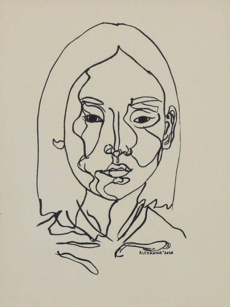 Gravitas, 9"x12", 2022, Feutre sur papier, 65$ juste l'oeuvre ou 75$ encadré