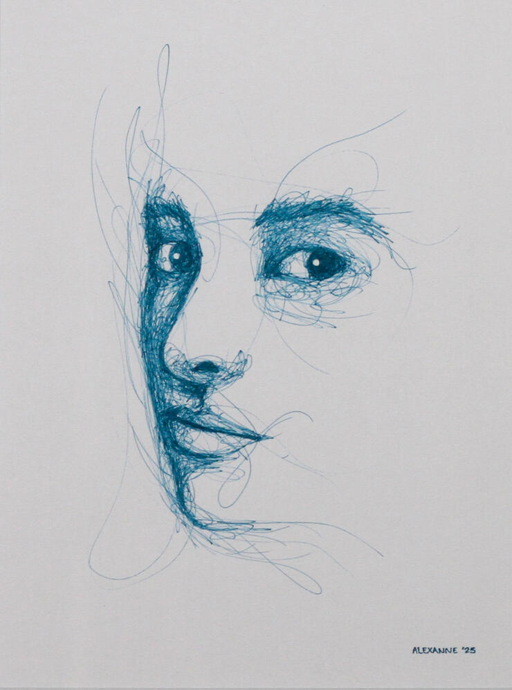 Douceur, 9"x12", 2025, Sharpie sur papier, 80$ juste l'oeuvre ou 90$ encadré