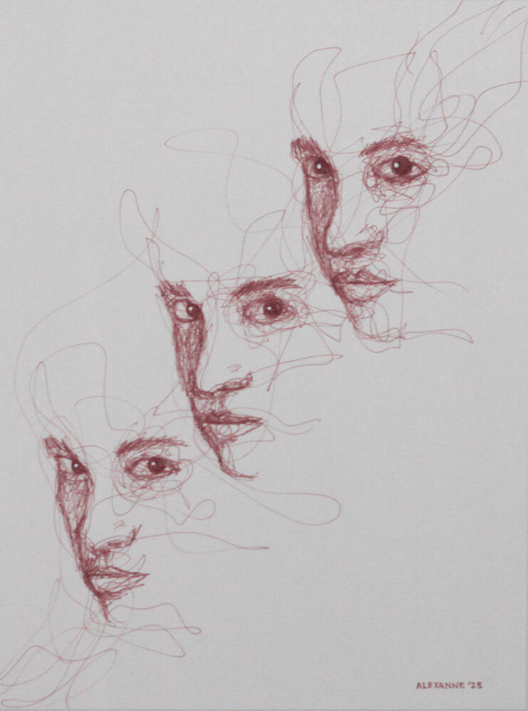 Exaspéré, 9"x12", 2025, Sharpie sur papier, 90$ encadré ou 80$ juste l'oeuvre